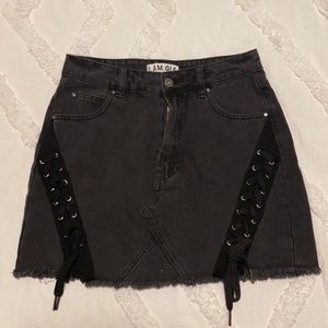 I.AM.GIA Black Lace Up Denim Mini Skirt